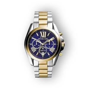 Kék számlapos, ezüst-arany szíjjal ellátott Michael Kors Bradshaw MK5976 karóra.