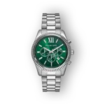 Michael Kors Lexington karóra zöld számlappal és fémből készült szíjjal.
