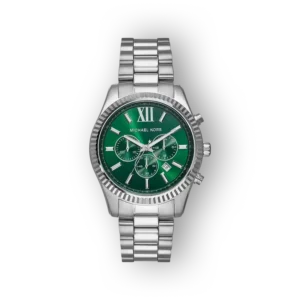 Michael Kors Lexington karóra zöld számlappal és fémből készült szíjjal.