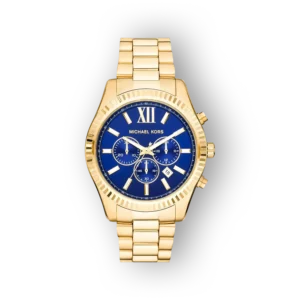 Michael Kors arany karóra kék számlappal szemből.