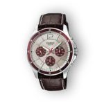 Casio férfi karóra barna bőrszíjjal, előlnézetben