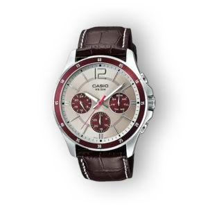 Casio férfi karóra barna bőrszíjjal, előlnézetben