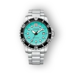 Citizen automata karóra, ezüst szíjjal és türkiz számlappal