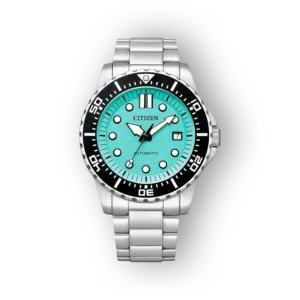 Citizen automata karóra, ezüst szíjjal és türkiz számlappal
