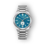 Citizen NK5010-51L automata óra ezüst szíjjal, élénk kék számlappal és részletes mintázattal.