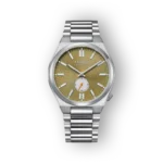 Citizen NK5010-51X karóra, arany színű számlappal és ezüstszínű fém szíjjal. Automatikus mechanizmus, elegáns dizájn.