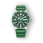 Citizen Promaster NY0121-09XE zöld számlapos automata óra, zöld szilikon szíjjal és 200 méteres vízállósággal.