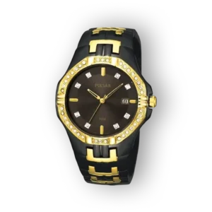 Pulsar karóra fekete-arany színű előlnézetben.