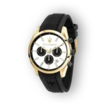 Maserati R8851151001 kronográf óra fekete szilikon szíjjal és aranyozott számlappal.