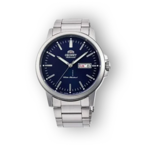 Orient karóra kék számlappal és fémszíjjal