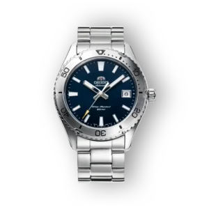 Orient Sport RA-AC0Q02L30B karóra, kék számlappal és acél szíjjal.