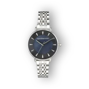 Roccobarocco RB.4659L-05M elegáns karóra, kék számlappal és ezüstszínű szíjjal.