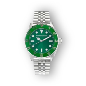 Roccobarocco RB.4886M-11M zöld számlapos óra fémszíjjal.