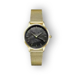 Rosefield Pearl Edit Mesh karóra arany színű fémszíjjal és fekete számlappal.