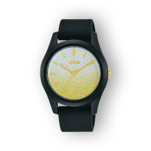 Lorus RG269TX9 fekete szíjjal és ezüst-arany számlappal rendelkező karóra.