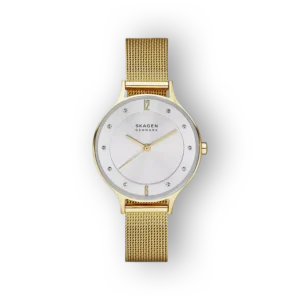 Skagen Anita SKW2150 arany színű női karóra, fehér számlappal.