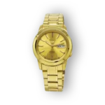 Seiko 5 SNKE56J1 automata óra arany színű fém karkötővel és napidatum mutatóval.