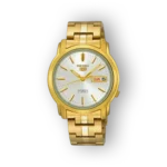 Seiko 5 Automatic SNKK74K1 aranyszínű karóra fehér számlappal.