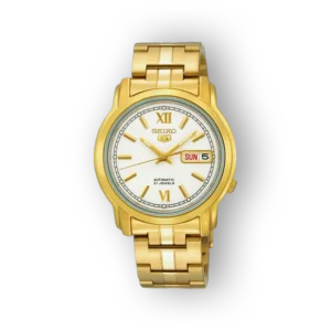 Arany színű Seiko automata karóra, elölnézetben.