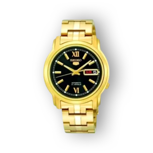 Seiko 5 Automatic SNKK86K1 arany színű férfi karóra fekete számlappal.