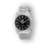 Seiko automata karóra fekete számlappal és ezüst szíjjal