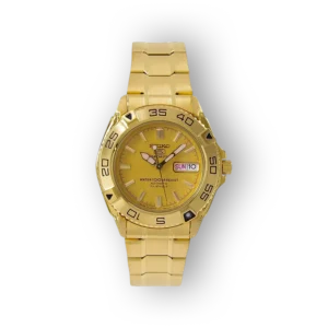 Aranyszínű Seiko karóra előlnézete dátumkijelzővel.