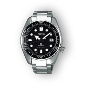 Seiko búváróra fekete számlappal és fém szíjjal