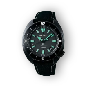 Seiko Prospex SRPH99K1 automatika óra fekete számlappal és zöld mutatókkal.