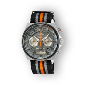Seiko kronográf karóra fekete és narancssárga szíjjal