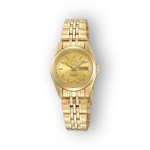 Arany színű Seiko 5 SYMA38K1 automata karóra, elegáns lánccal.