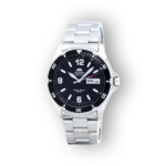 Orient Mako II fekete számlapos óra ezüst szíjjal.