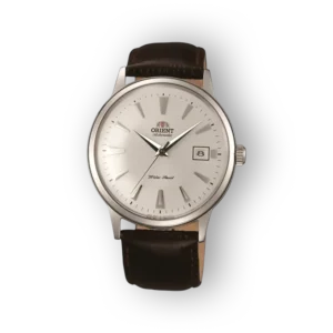 Orient Classic TAC00005W0 karóra ezüst számlappal és barna bőrszíjjal.