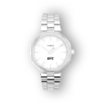 Timex TW2V83200 ezüst színű karóra, fehér számlappal és UFC logóval.