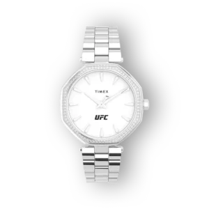 Timex TW2V83200 ezüst színű karóra, fehér számlappal és UFC logóval.