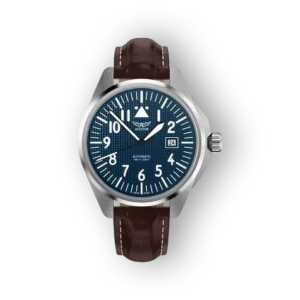 Aviator kék számlapos férfi karóra barna szíjjal