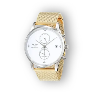 Vendetta VE1058 arany színű fém szíjjal és fehér számlappal.