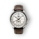 Zeppelin VE1072 karóra, ezüst számlappal és barna bőrszíjjal.