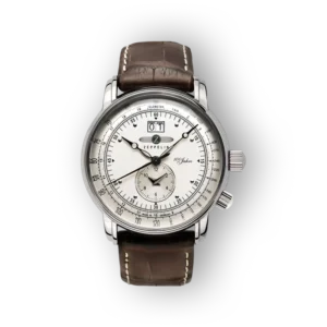 Zeppelin VE1072 karóra, ezüst számlappal és barna bőrszíjjal.