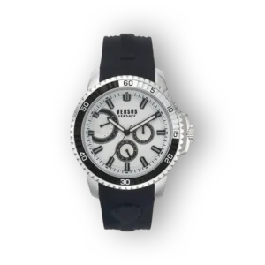 Versus Versace Aberdeen VSPLO0119 fekete szíjjal és ezüst óratokkal.