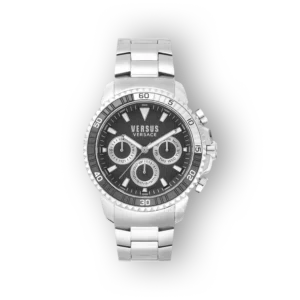 Versus Versace Aberdeen fekete számlapos karóra ezüst szíjjal.