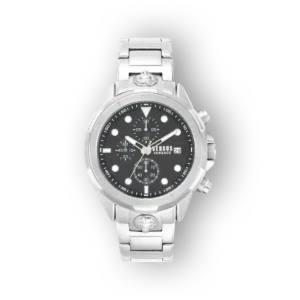 Ezüst Versus Versace karóra fekete számlappal előlnézetben