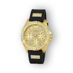 Guess férfi aranyóra fekete szíjjal előlnézetben.