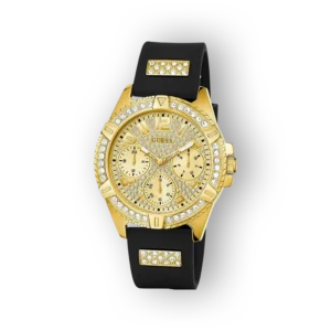 Guess férfi aranyóra fekete szíjjal előlnézetben.