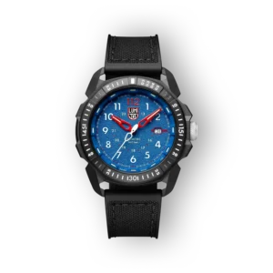 Luminox ICE-SAR Arctic XL.1003.ICE, kék számlapos, fekete műanyag tokú és textil szíjas karóra.